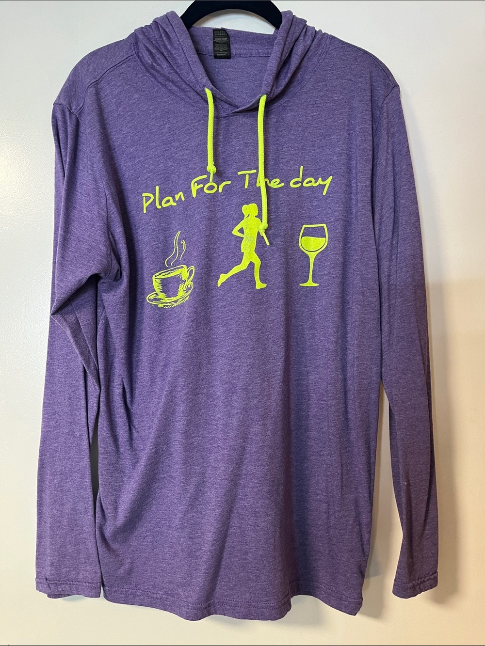 Unbranded Purple Long Sleeve Hooded Tee with Neon Yellow Graphic